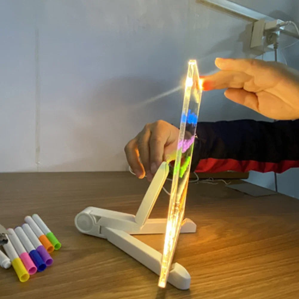 Tablero de borrado en seco iluminado con colores y soporte, tablero de mensajes de letras LED, acrílico borrable para oficina, hogar, escuela