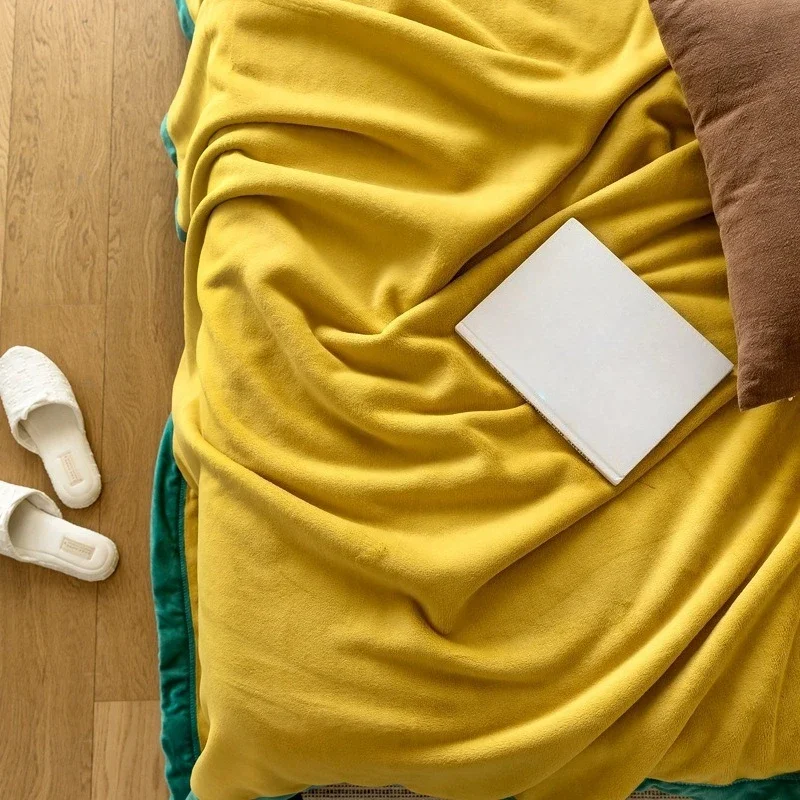 Solid Color Double Sided Coral Fleece Blanket Double Adult Office Dormitory Nap Shawl Thickened  Warm Machine Washable Bedding