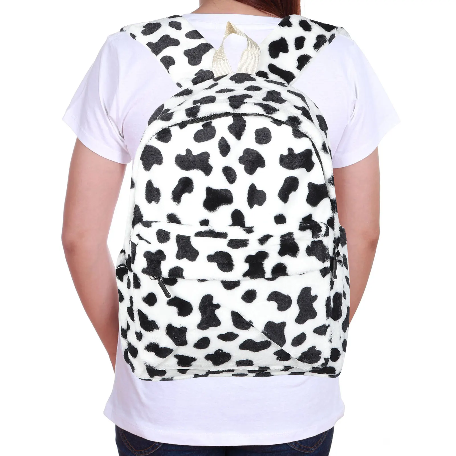 Adorable Cow Pattern Backpack High-Quality Craftsmanship Large Capacity Comfortable Touching Students Outdoor Shopping Bag