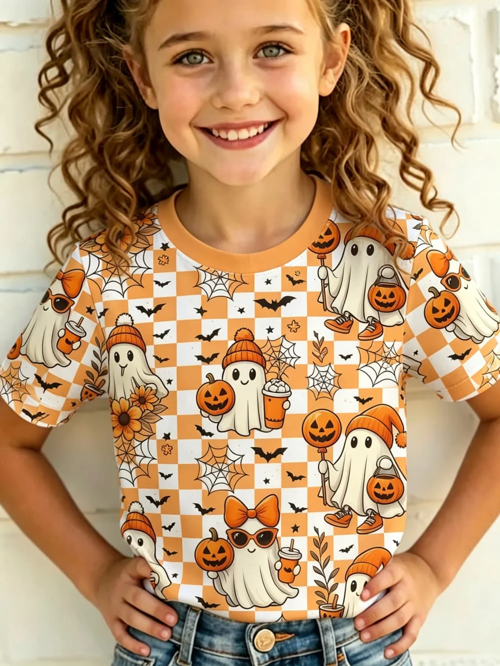 Girl Clothes Funny Pumpkin Graphic T Shirt Halloween Boys Girls Autumn Short Sleeve T-Shirt Fashion Halloween Gift Party T-Shirt
