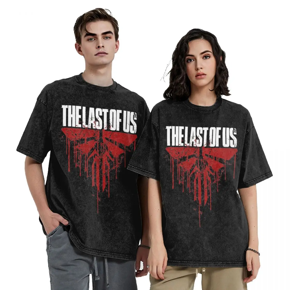 Summer The Last Of Us Fireflies Logo Red Washed T Shirt Apparel Harajuku T-Shirts for Men Women Tees