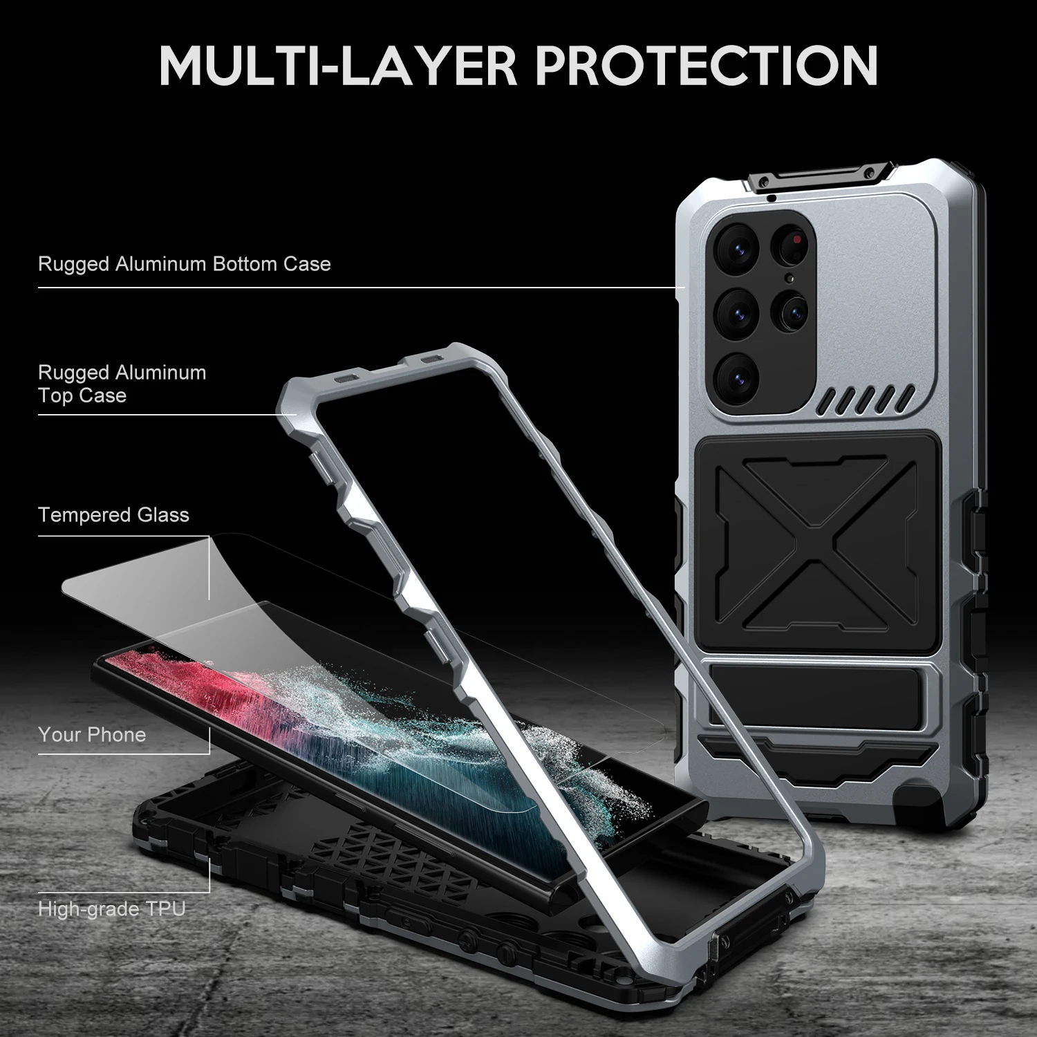 

Подходит для Samsung S24 S23 Ultra Heavy-Duty Protective Armor, металлический цинковый чехол для телефона, защитный чехол на 360 градусов для всего тела, защита от падения и пыли