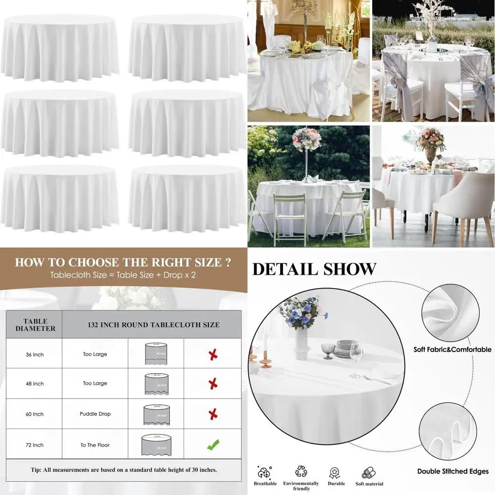 

Набор из 6 скатертей из белого моющегося льняного полиэстера, 132 дюйма, для обеденных столов, банкетов и свадеб