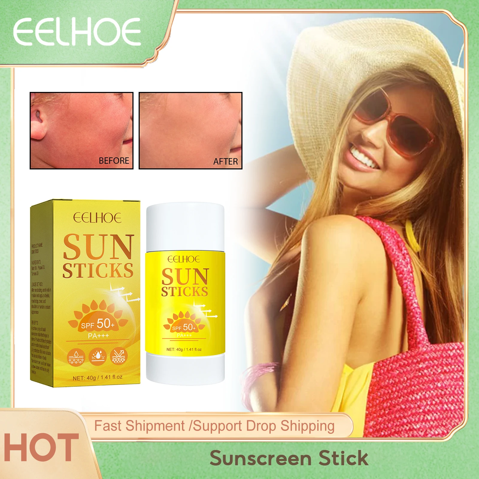 Sunscreen Stick SPF50+ UV Protective Cream Face Body Sunblock Oil Control Waterproof Sunscreen Refreshing Isolation Sun Stick