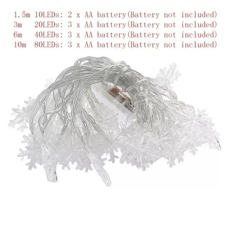 80/40/20/10LED ندفة الثلج سلسلة أضواء عيد الميلاد بطارية تعمل غرفة نوم داخلي حديقة شجرة عيد الميلاد غرفة المعيشة الديكور