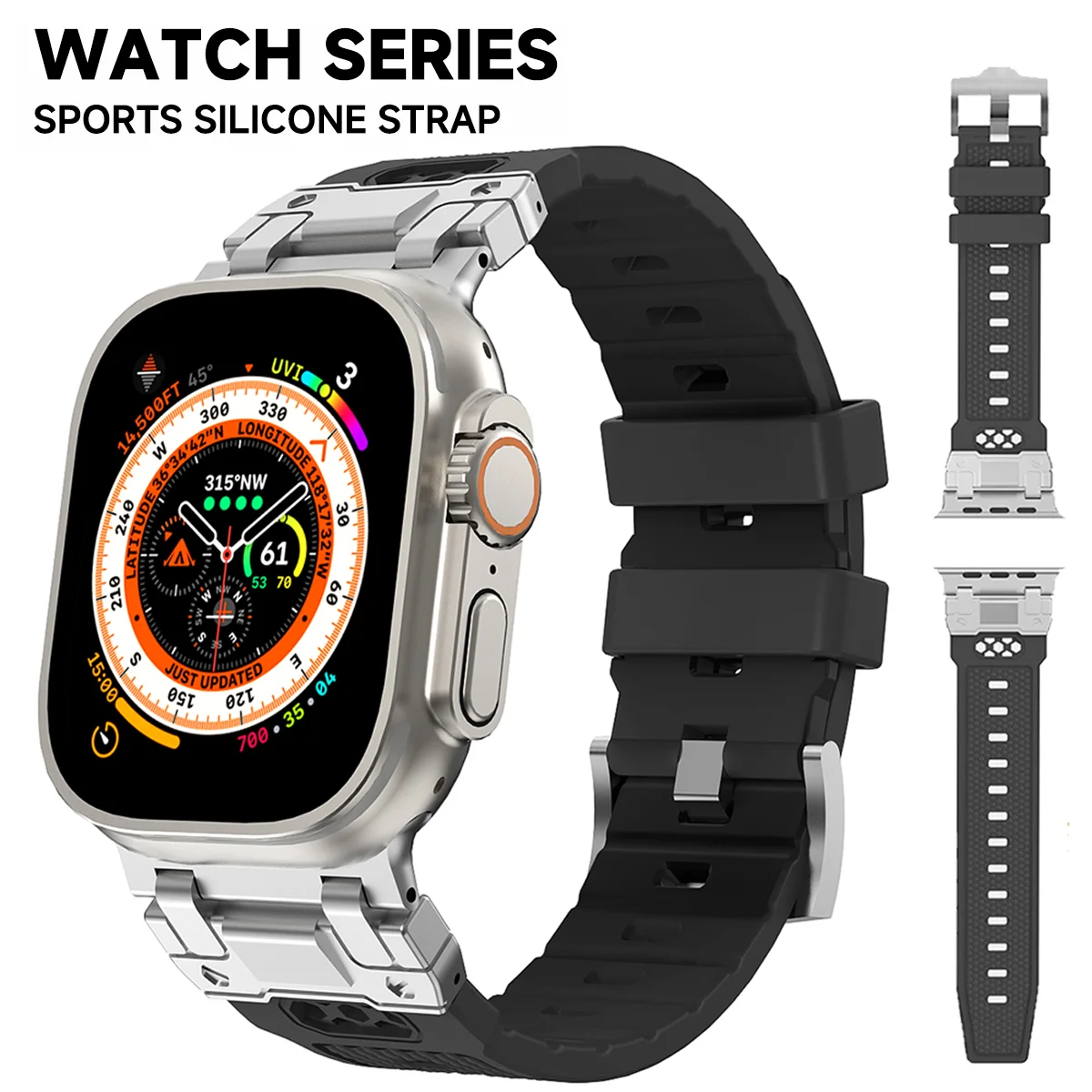 Correa deportiva de goma de lujo para Apple Watch Ultra 2, pulsera de TPU de 49mm, Series 9, 8, 7, se, 6, 5, 4, 45mm, 42mm, 44mm