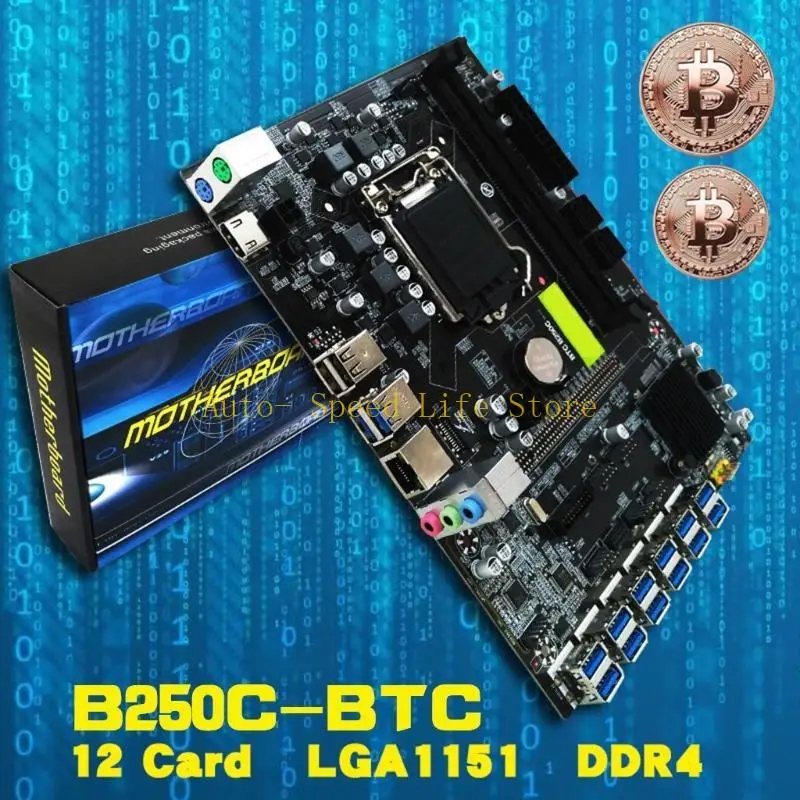 

02DA B250C BTC Mining Motherboard 2xddr4 1151 16G с кабелем 12USB3.0 TO PCIEX16