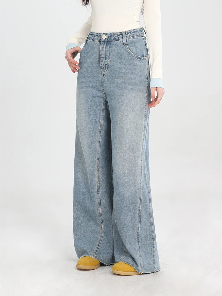 Hoch taillierte lässige Jeans Frauen y2k weites Bein Hosen koreanische Mode Baggy Denim Hosen gerade Jeans