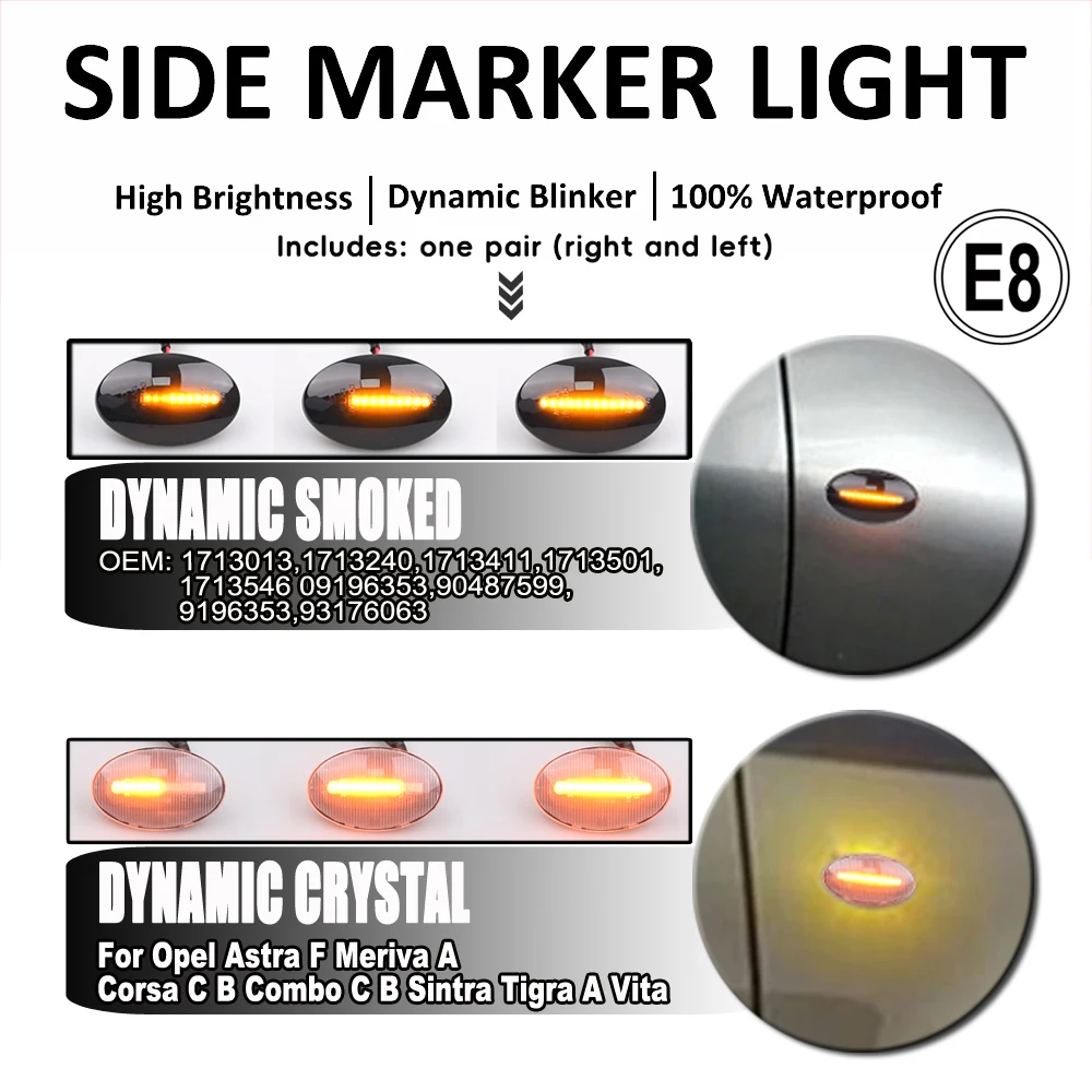 For Opel Sintra Vita Combo B C Tigra A Astra F Meriva A Corsa C B LED Dynamic Side Marker Light Arrow Turn Signal Blinker Lamps