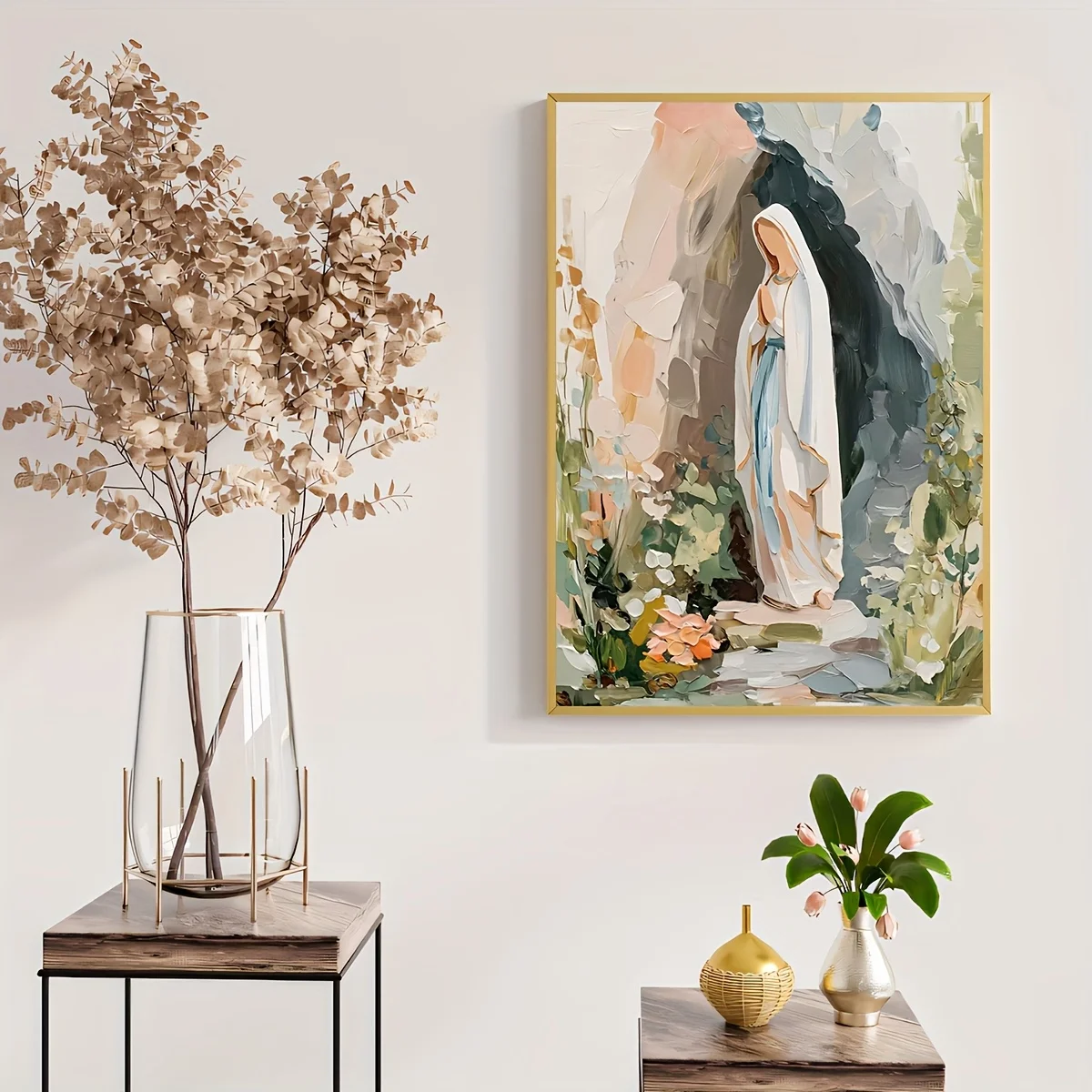 2D Flat, 2D Flat, 1pc Frameless Our Lady of Lourdes Art Posters Catholic Modern Art Canvas Painting, Creative Wall Art, Birth