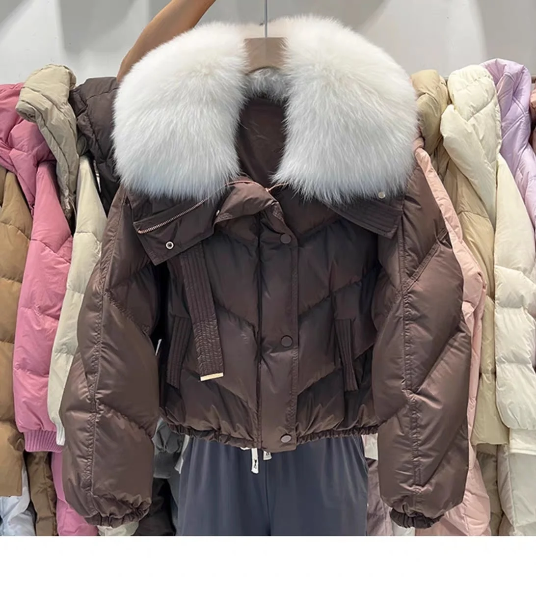 

Hot Selling 2023 New 90% White Duck Down High-End Fox Fur Large Collar Down Jacket Women's Short Loose And Slim Fur Overcoat