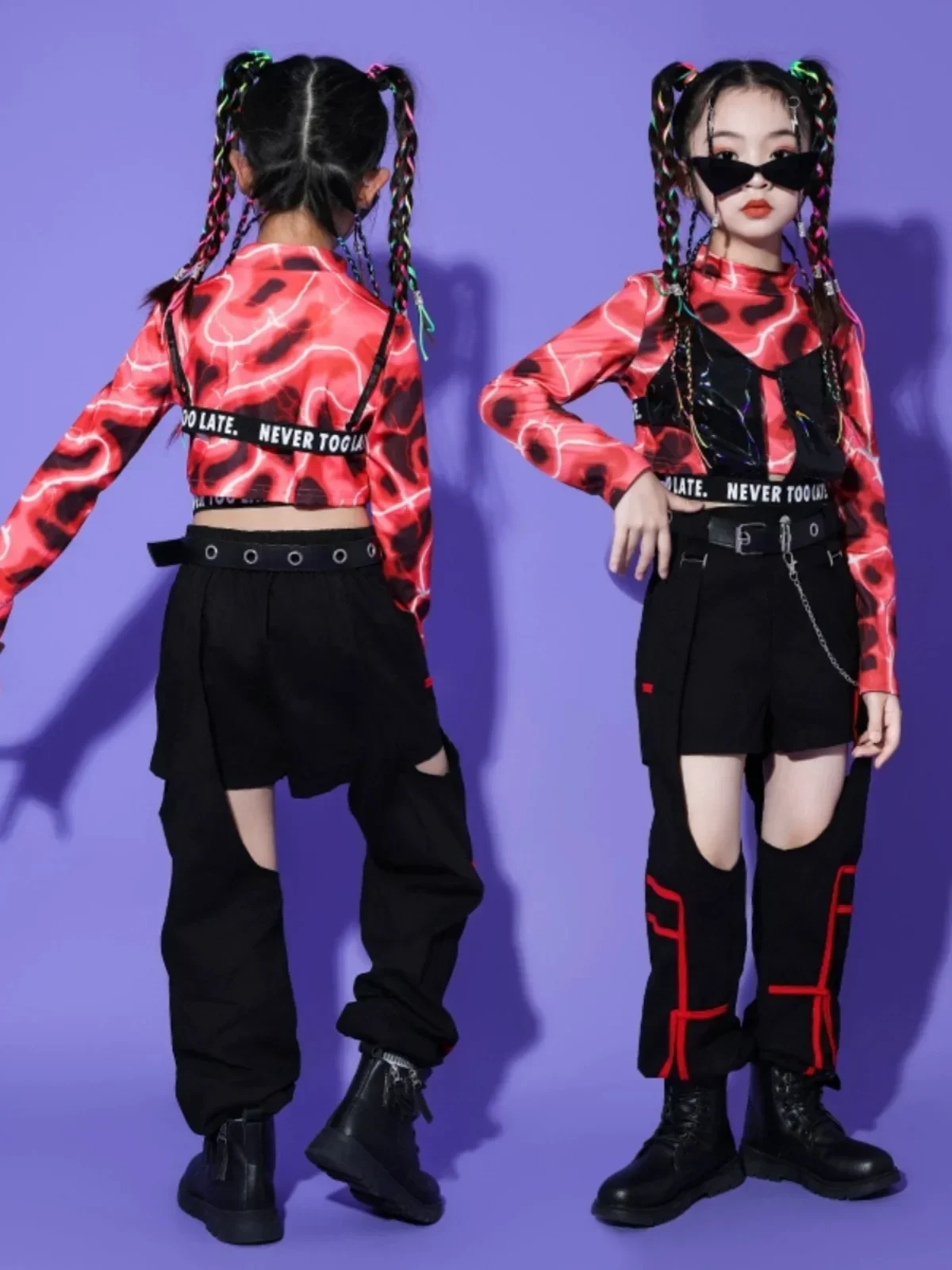 ملابس أداء الرقص في الشوارع للأطفال ملابس Kpop للفتيات ملابس الرقص الهيب هوب ملابس رقص الجاز VDB7324