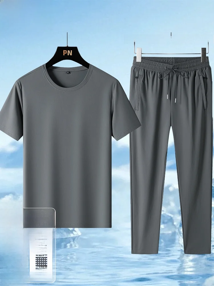 ensemble-deux-pieces-en-soie-glacee-t-shirt-a-manches-courtes-et-pantalon-long-col-rond-tenue-decontractee-d'ete-pour-papa