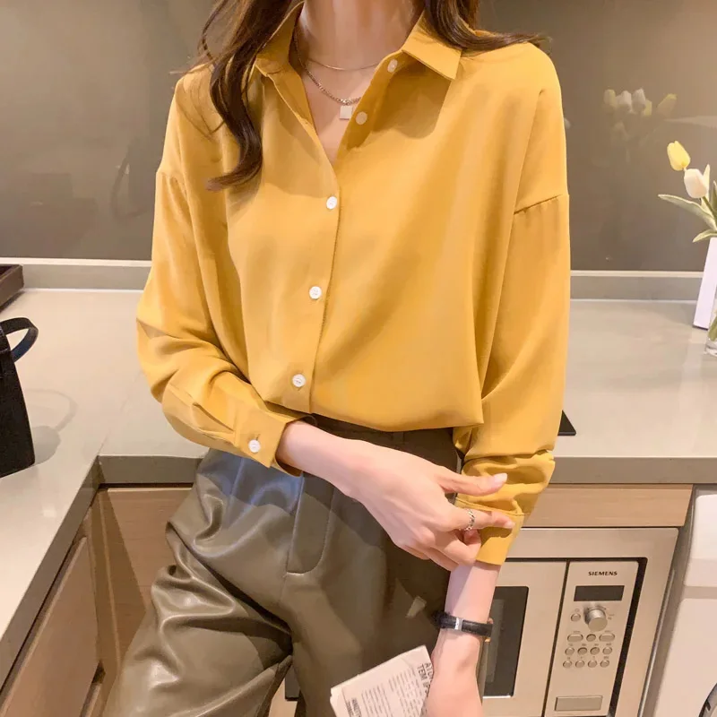 Spring Autumn Korean Style Turn-down Collar Long Sleeve Shirts Women\'s Fashion Comfort Tops Female Simple Causal Blouse