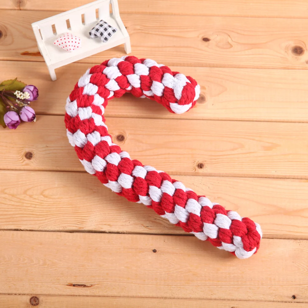 Molar Toy Dog Chewing Toys Cotton Rope Weaving Christmas Cane Shape Making Chewing Supplies Educational Toy for Home Living Room