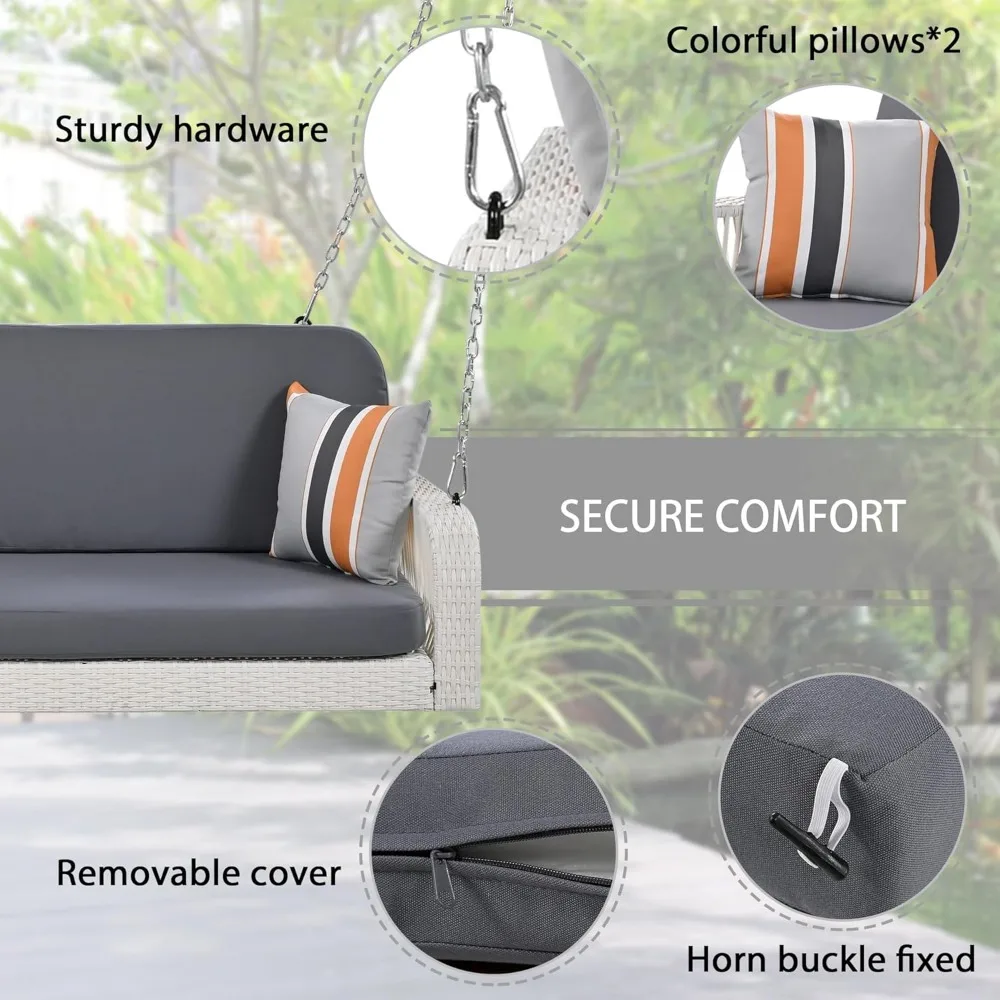 أرجوحة خوص خارجية لشخصين مع وسائد ووسائد للاسترخاء في الفناء أو بجانب حمام السباحة #4