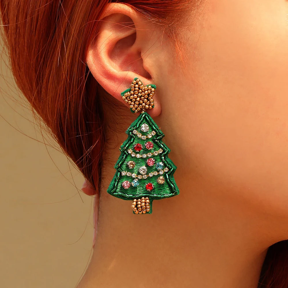 Xmas Beaded Drop Earrings Cartoon Dangle Earrings for Women Payty Jewelry Accessories