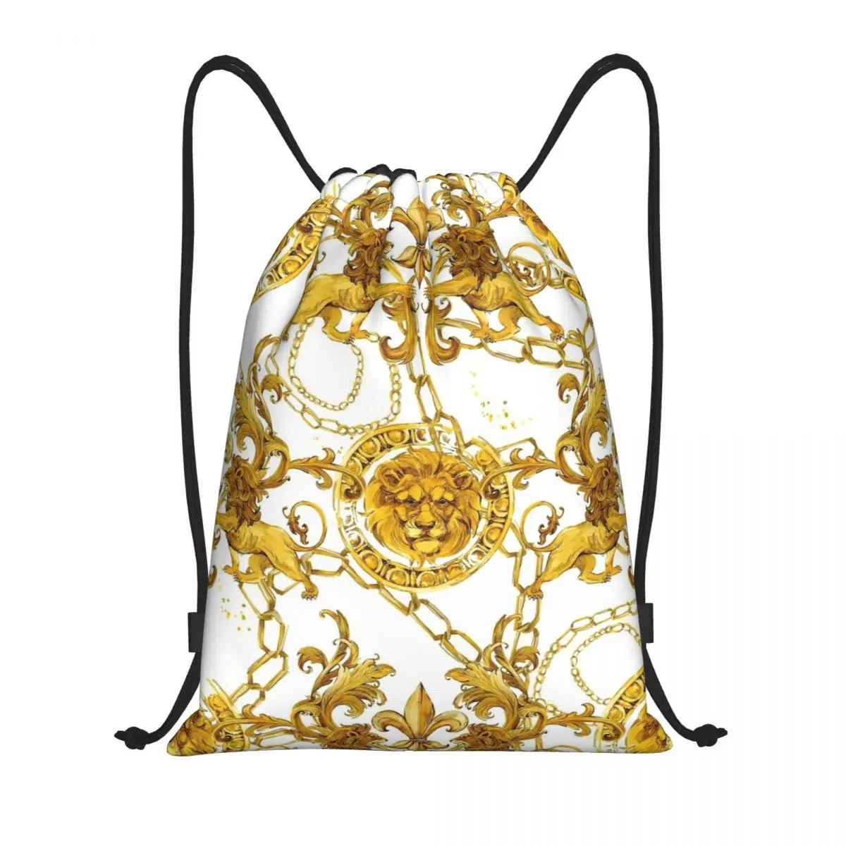 

Golden Lion Baroque Vintage Drawstring Backpack Gym Sports Sackpack String Bag for Working Out