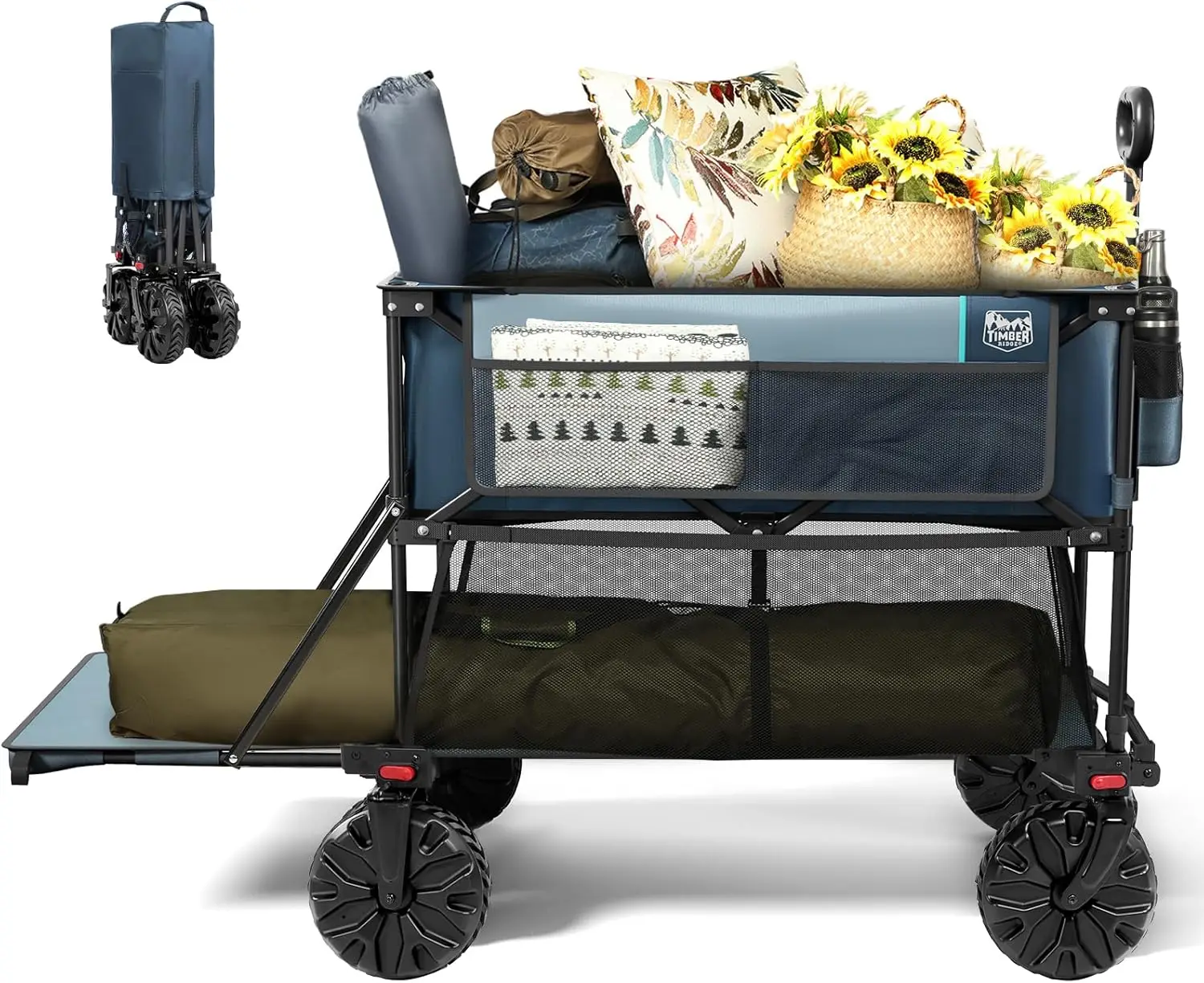 

Large Capacity Folding Double Decker Wagon, 54" Extra Long Extender Wagon Cart, 450lbs Heavy Duty Collapsible