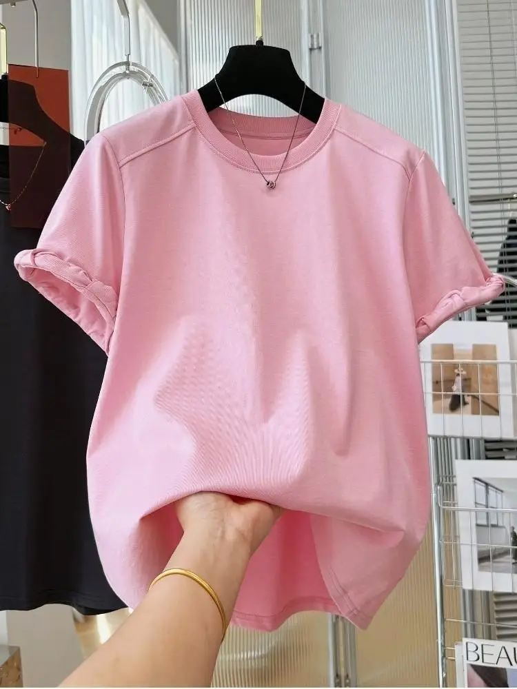 

New 2026 Women's Loose Fit Color Block Short Sleeve T-Shirt Stylish Design Breathable Cotton Korean Style Summer Top