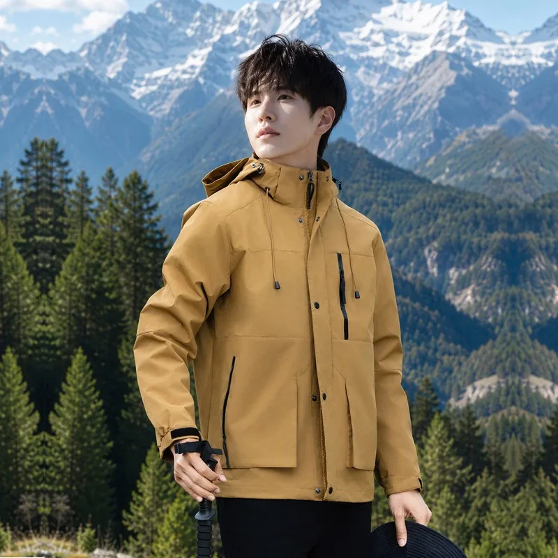Fall Men's and Women's Solid Color Breathable Lined-Free Hiking Jacket with Multiple Pockets Waterproof Outdoor Workwear Coat
