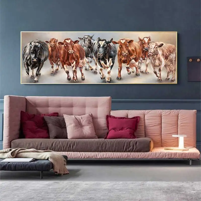 Abstract Running Cows Posters and Prints Modern Animals Art Canvas Painting Wall Art Pictures Home Bar Room Decoration