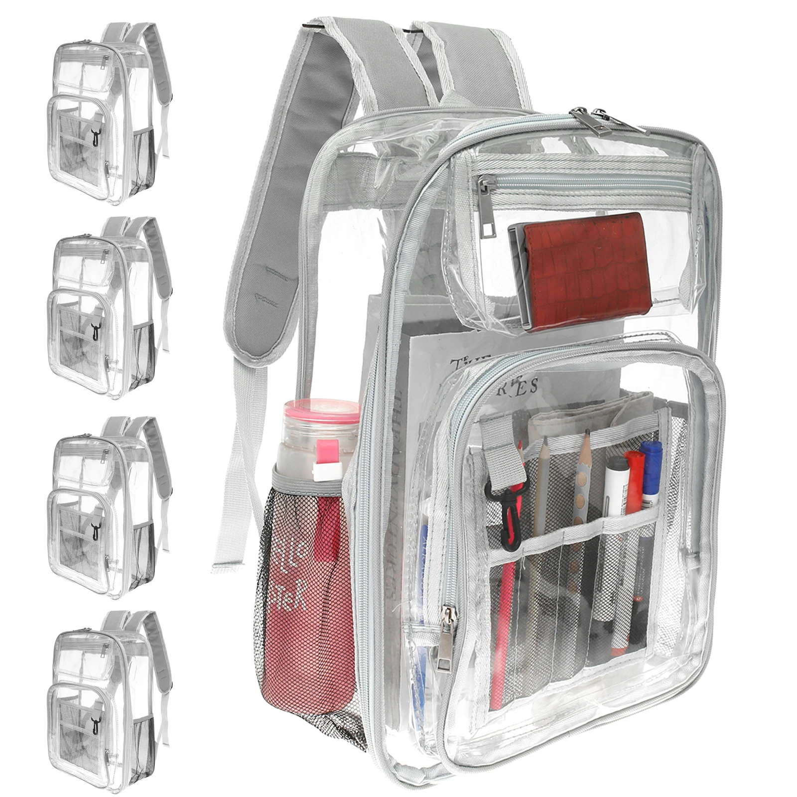 

5PCS/1PCS Clear Backpack Large Capacity Transparent School Bag with Multiple Pockets Heavy Duty PVC Transparent Bookbag Travel