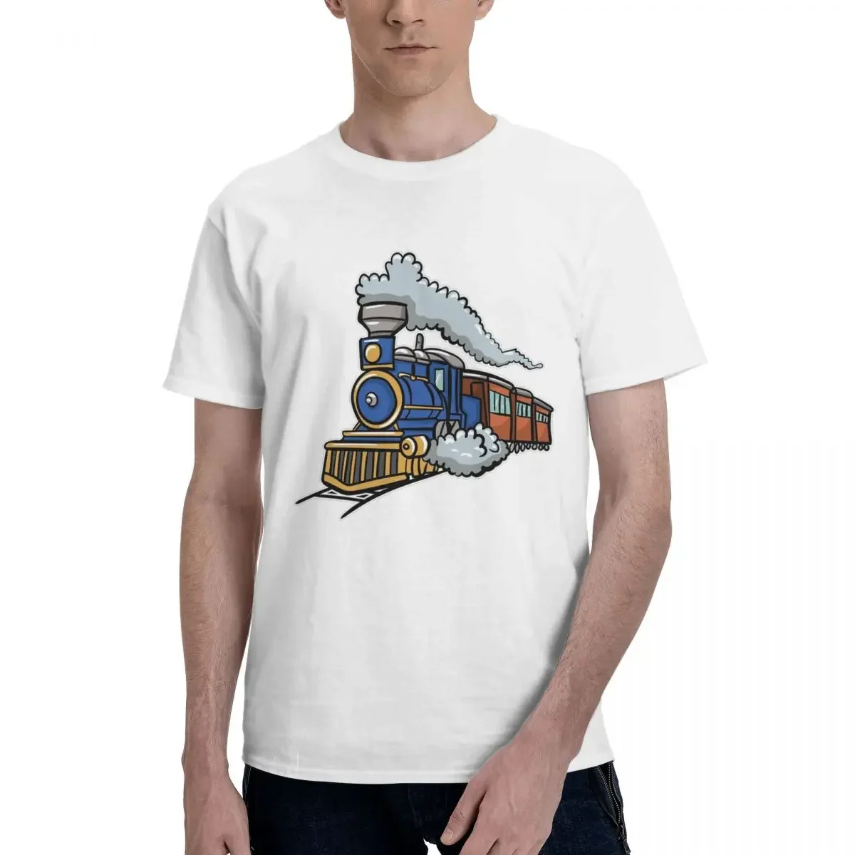 Train Railroad 100% Cotton T-shirt Men Classic T Shirts Men crew Neck Short Sleeve S-6XL