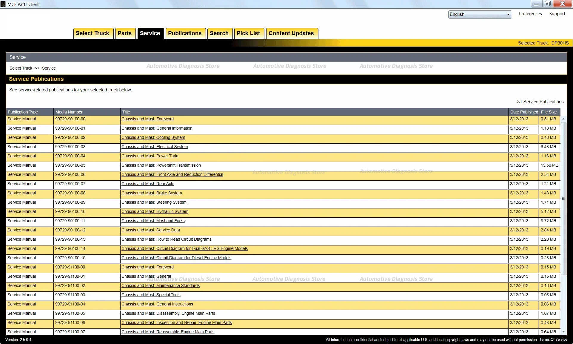 كتالوج قطع غيار شاحنات الرفع القطط 2024 [MCFA MCFS MCFE]