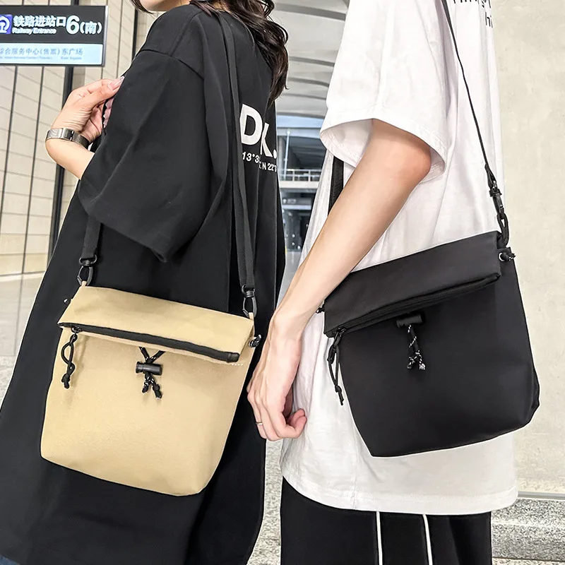 Unisex Shoulder Crossbody Bags Concise Solid Small Square Purse and Handbags Casual All-match Nylon Korean Version