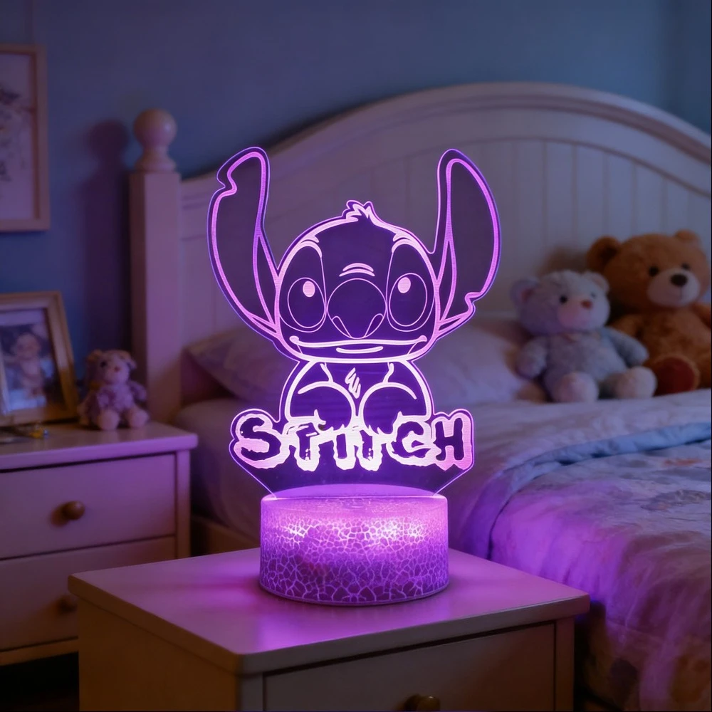 Linda Lámpara Nocturna 3D de Disney Lilo & Stitch que Cambia de Color, Figura de Dibujos Animados de Stitch, Decoración para Dormitorio Infantil, Regalo de Cumpleaños para Niños