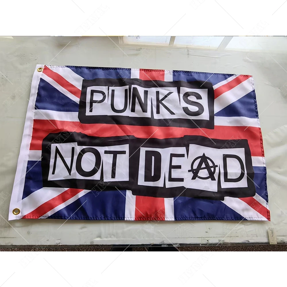 Punks Not Dead Banner with Custom Metal Rock Music Flag
