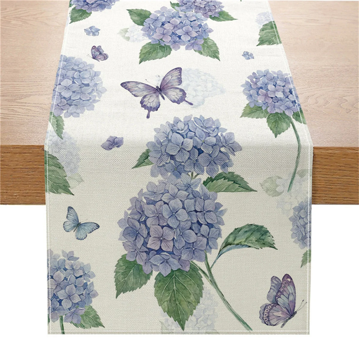Blue Hydrangea Watercolor Table Runner, Spring/Summer Kitchen & Dining Table Universal Table Runner Decor
