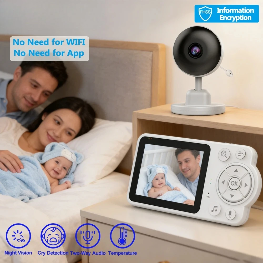 

2,8-дюймовая видеоняня с цифровым зумом, камера наблюдения — автоматическое ночное видение, двусторонняя связь, камера для безопасности и ухода за ребенком