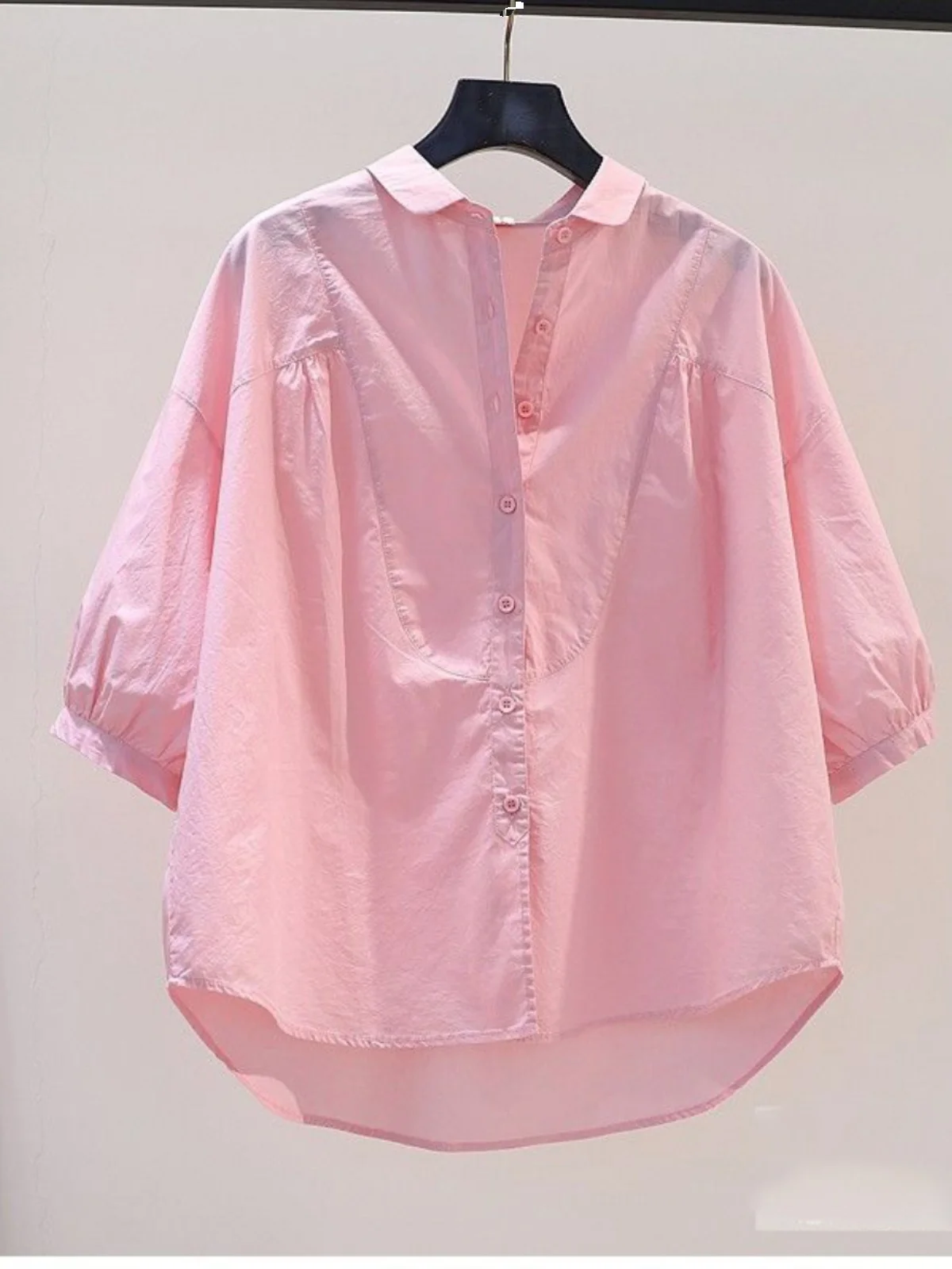 

Blue Cotton irt Women's Summer Loose Fit Thin Casual Patchwork Top Breathable Comfortable Korean Sle Large Size irt