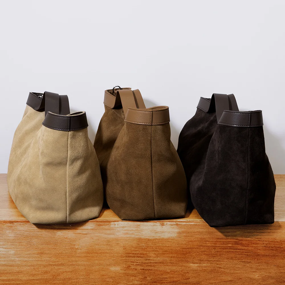 2025 Fall Winter New Suede Leather Tote Bag Unique Vintage Large Capacity Shoulder Crossbody Handheld Bag Durable Women Handbag