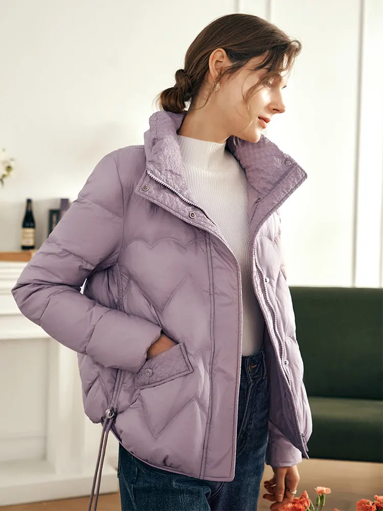 OLrain Woman Winter Down Jacket 2025 Draw String Zip Up Oversized Short Puffer Jacket Office Lady Stand Neck Coats G23DY88050