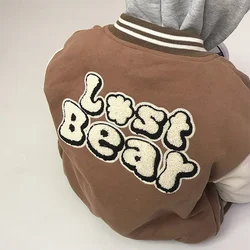 Korean Baby Boys' Bear Embroidered Jacket Casual Coat Warm Autumn Children's Girls' Thickened Top Coat Newborn Round Neck Jacket