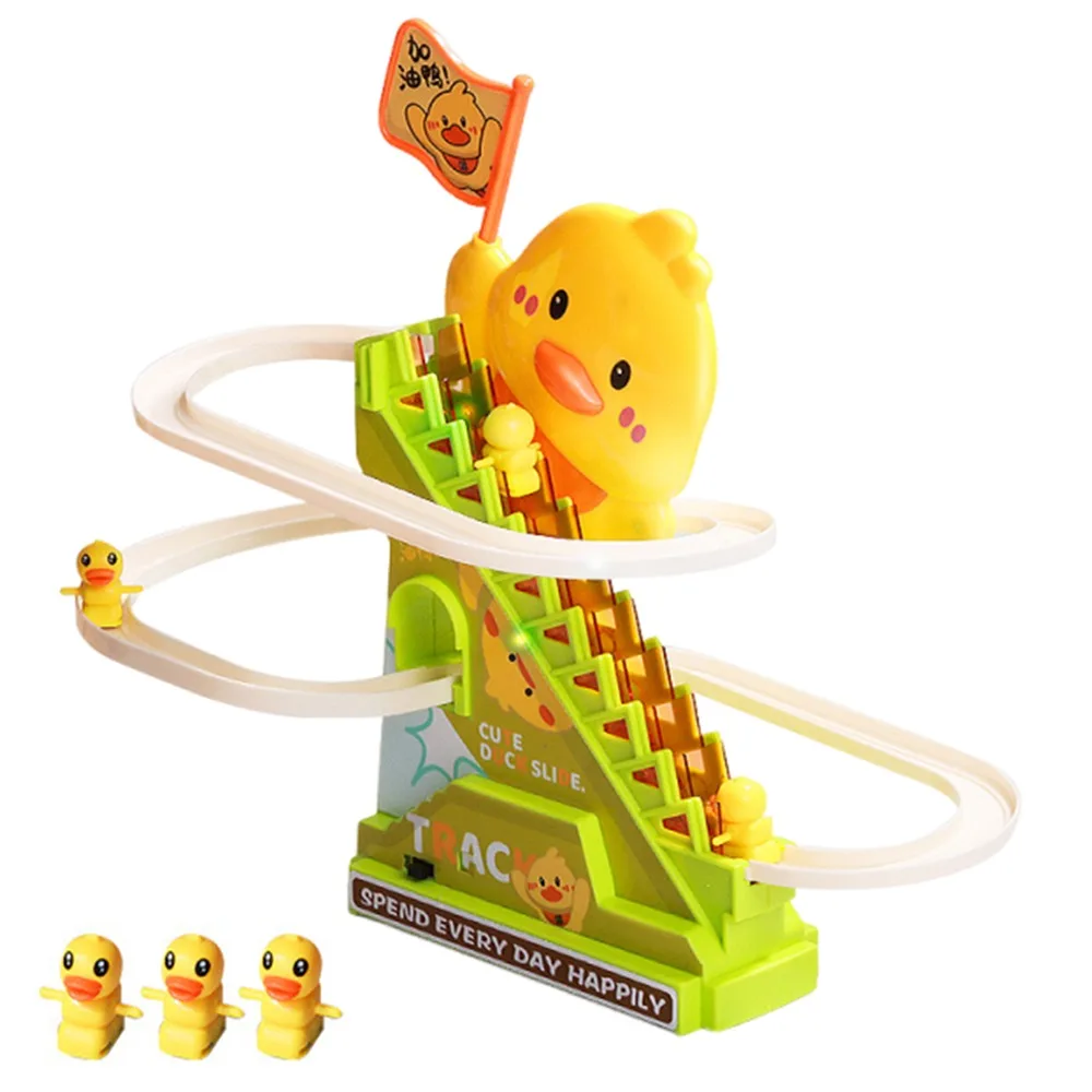 

Creative Ducklings Climbing Stairs Toy Cute Cartoon Electric Duck Track Toys with Lights and Music Yellow