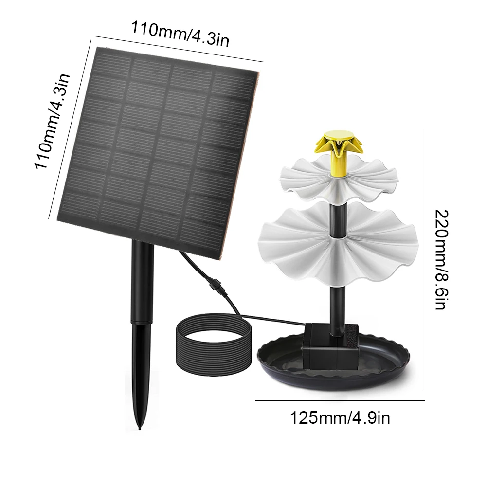 3-poziomowa fontanna z panelem słonecznym Solarna fontanna do kąpieli dla ptaków Zewnętrzny karmnik dla ptaków Wielofunkcyjny na dziedziniec Patio