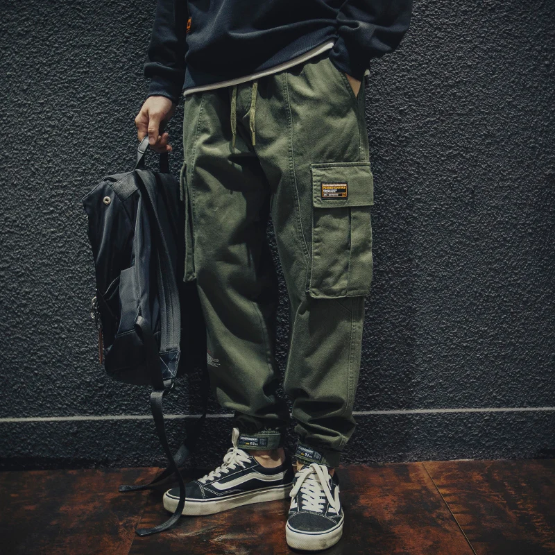 Military Green Pure Cotton Work Trousers Loose Fit Men's Spring Fashion Brand American Style Casual Long Pants