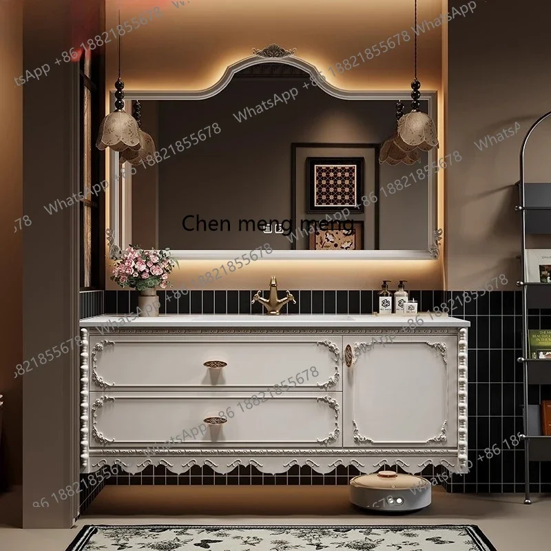 X Retro high-end bathroom cabinet combination oak smart wash basin cabinet bathroom slate seamless basin washstand