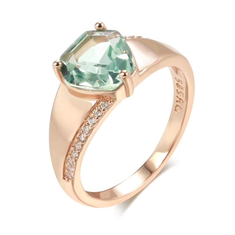 Kinel Hot Fashion Unique Green Stone Big Ring for Women Mosaic Natural Zircon With 585 Rose Gold Color Vintage Wedding Jewelry
