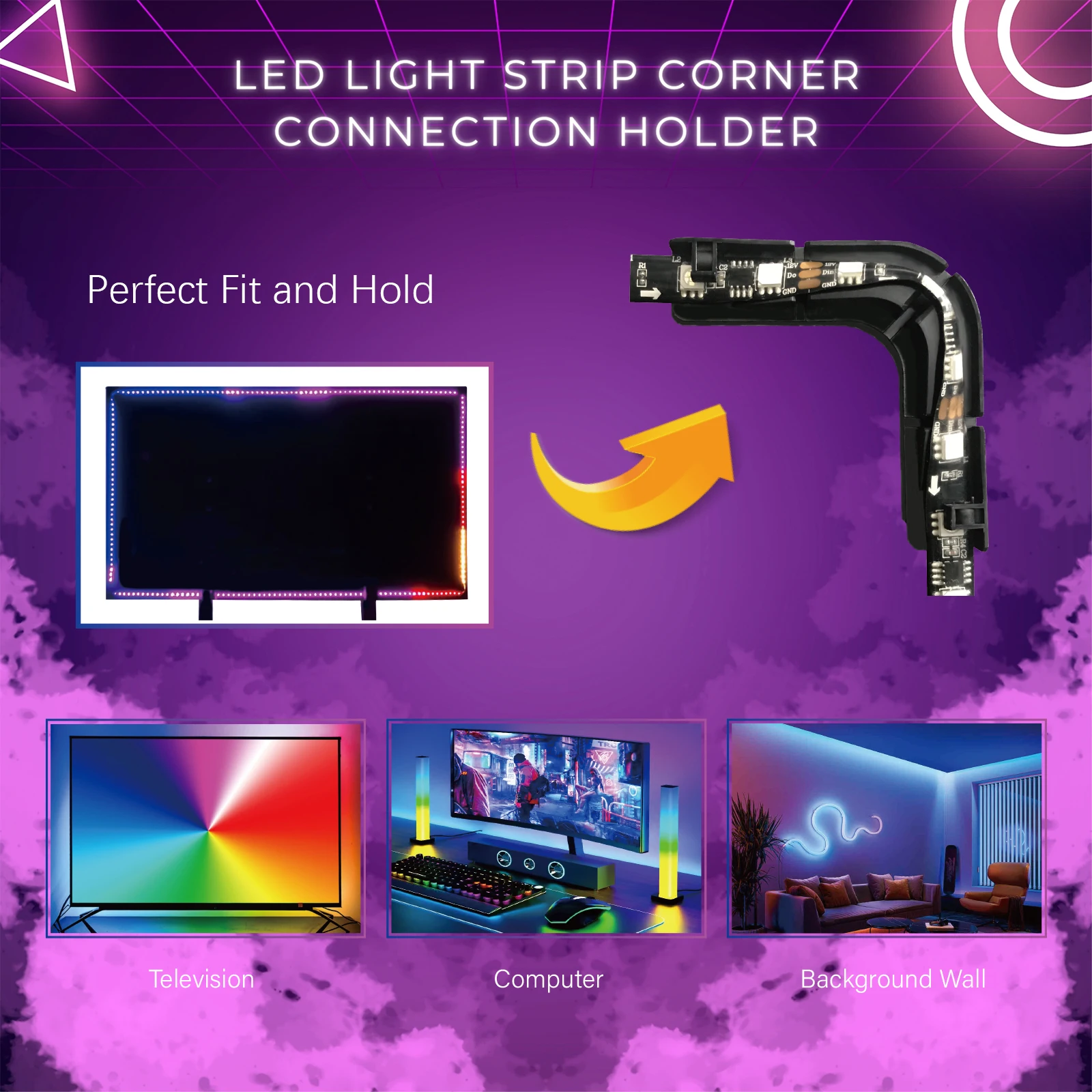 Immagine 3: Supporto ad angolo a L per strisce LED, senza saldature, senza spazi vuoti, compatibile con accessori per strisce LED SMD 5050 (4 pezzi)