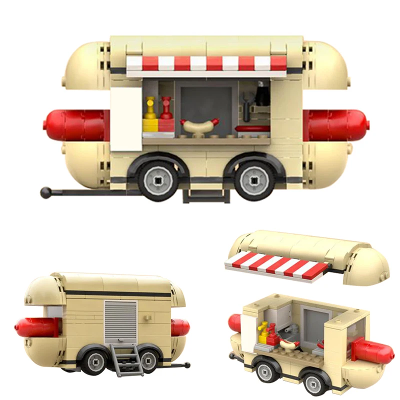 

MOC City Street View Hot Dog Trailer Creative Mini Food Cart DIY Puzzle Piece Tabletop Decoration Creative holiday gift for kids