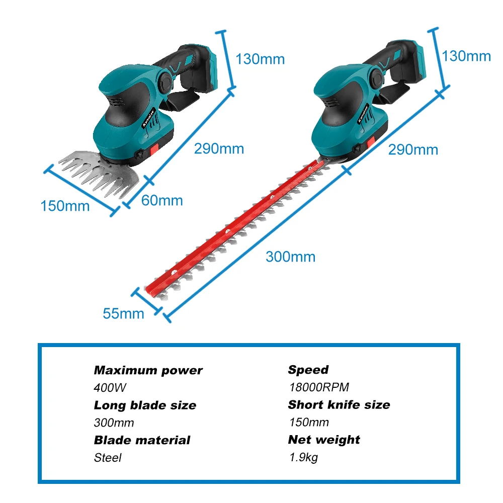 Kamolee 3-in-1 Electric High-Branch Hedge Trimmer 30cm Rechargeable Garden and Gardening Power Tool