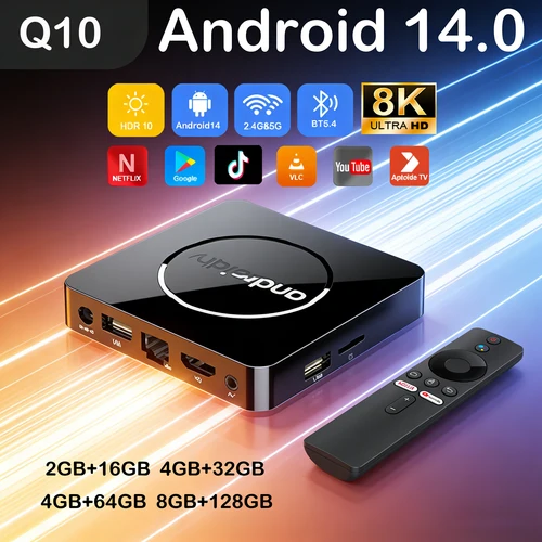 Imagen 1 del producto Android 14 Smart TV Box Q10 Allwinner H313 con Asistente de Google, Reproductor Multimedia 8K, Bluetooth 5.4, Muy Rápido, Decodificador para el Hogar