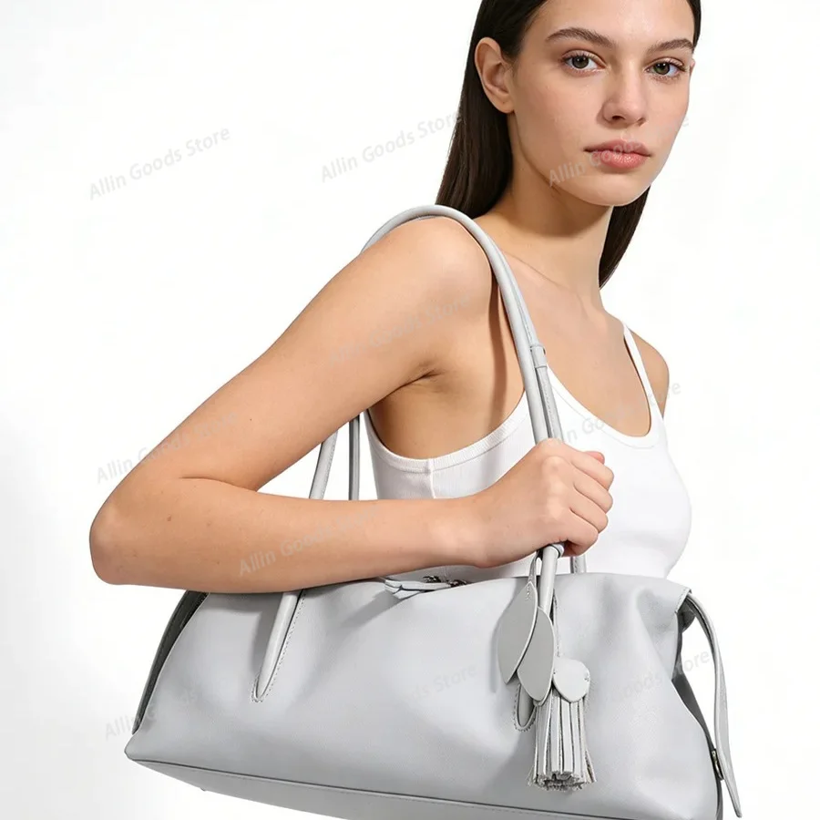 Women Soft Top Grain Leather Underarm Bag, Large Capacity Pillow Shoulder Tote Bag, Casual Daily Commute Handbag for Ladies