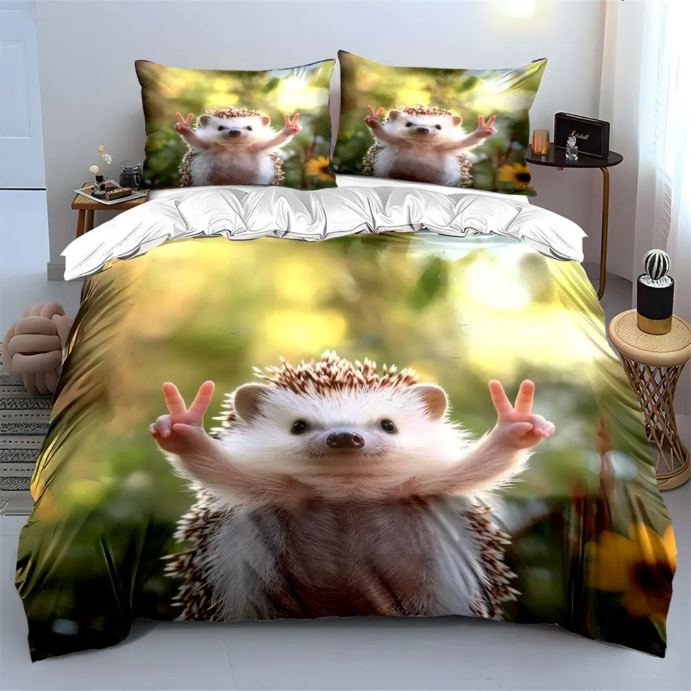 Hedgehog Themed Decor Set Soft Skin-Friendly Bedding Set Includes 1 Duvet Cover And 2 Pillowcase, Gift