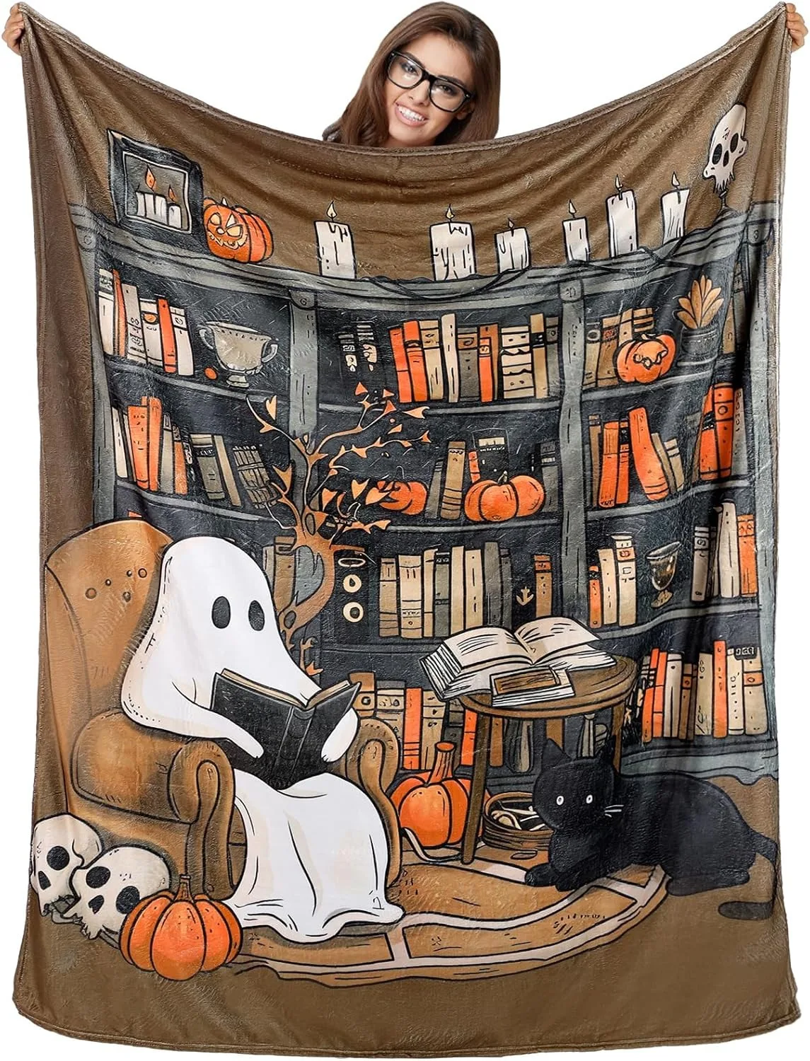 1PC Halloween Decke Nette Geist lesen Kürbis Schädel Dünne Decke Geschenke für Couch Bett Auto Hause Camping alle saison verwenden